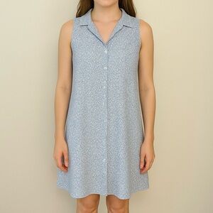 Joie Sleeveless 100% Cotton Blue White Floral Button Down Shirt Dress Size small